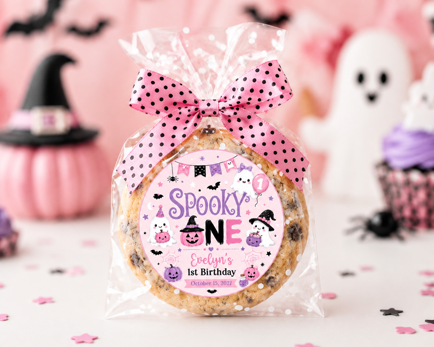 Pink Spooky One Birthday Favor Stickers