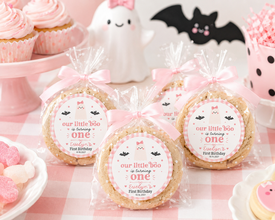 Pink Our Little Boo Is Turning One Stickers