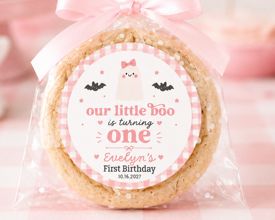 Pink Our Little Boo Is Turning One Stickers