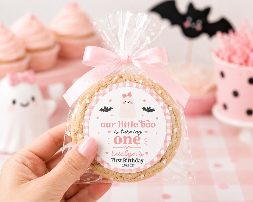 Pink Our Little Boo Is Turning One Stickers