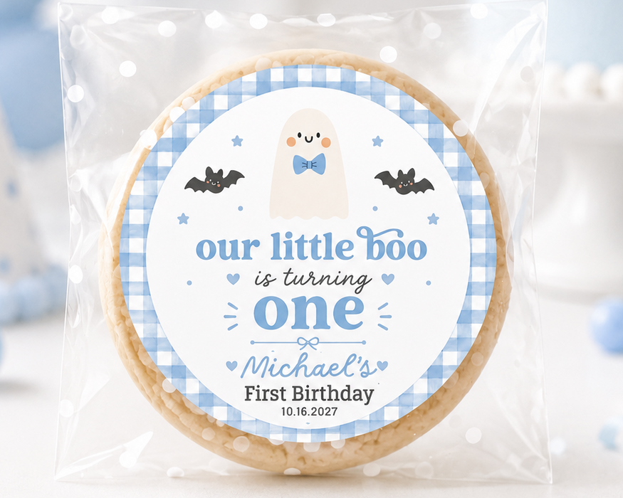 Blue Our Little Boo Is Turning One Stickers