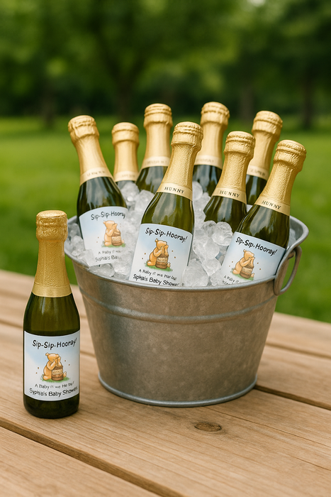 Sip Sip Hooray Pooh Baby Shower Wine Labels