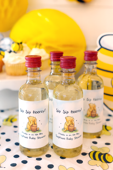 Sip Sip Hooray Pooh Baby Shower Wine Labels