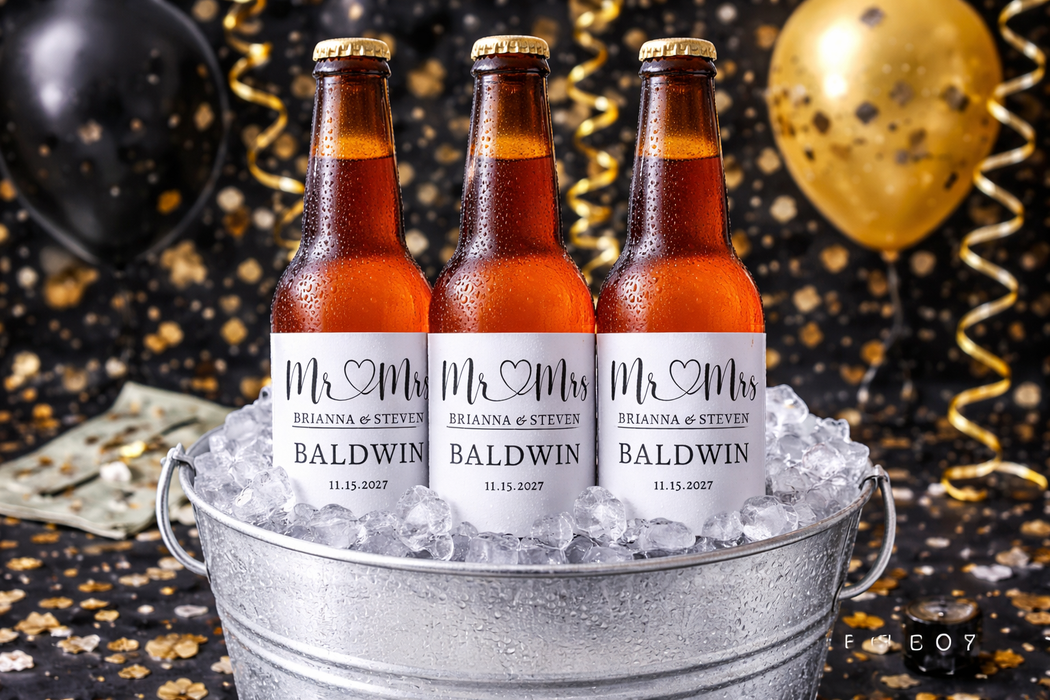 Mr & Mrs Wine Beer Bottle Labels