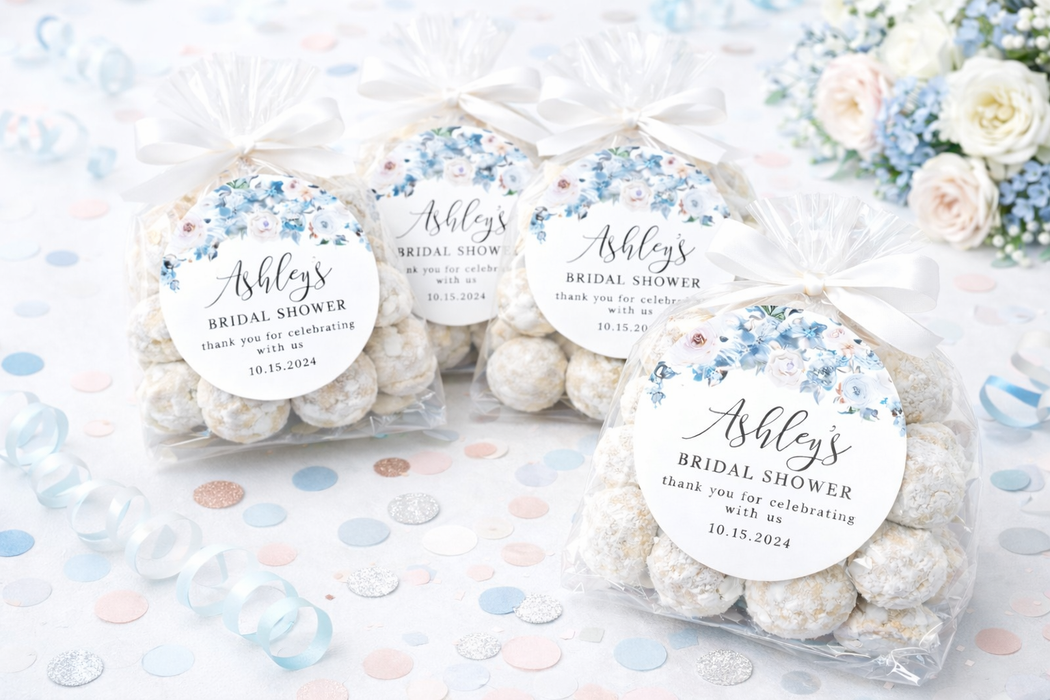 Blue Floral Bridal Shower Stickers