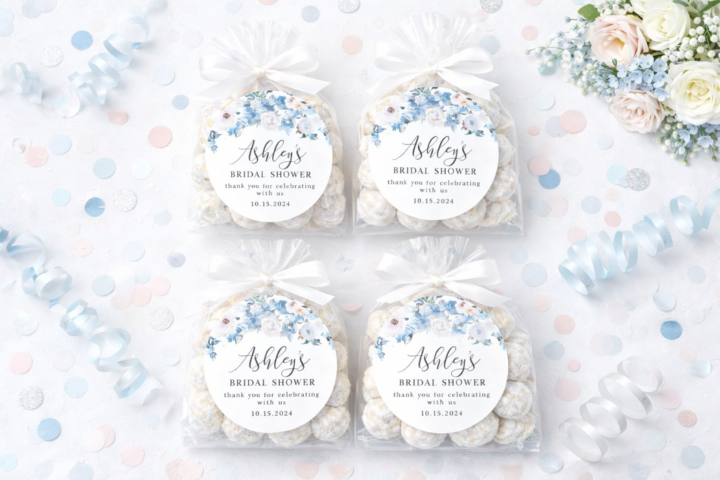 Blue Floral Bridal Shower Stickers