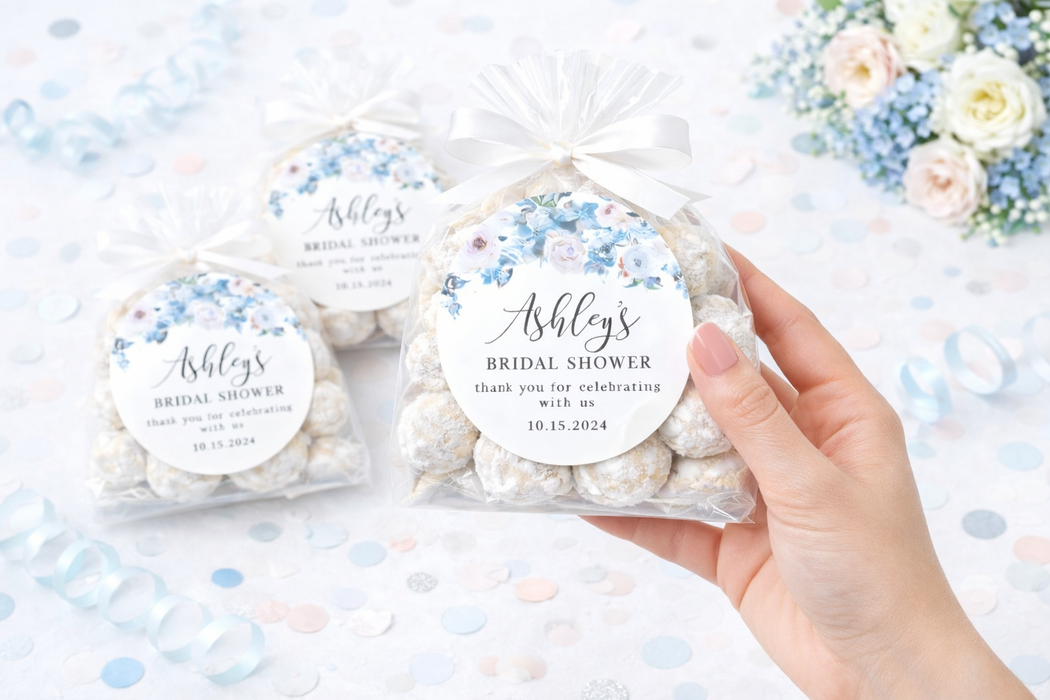 Blue Floral Bridal Shower Stickers