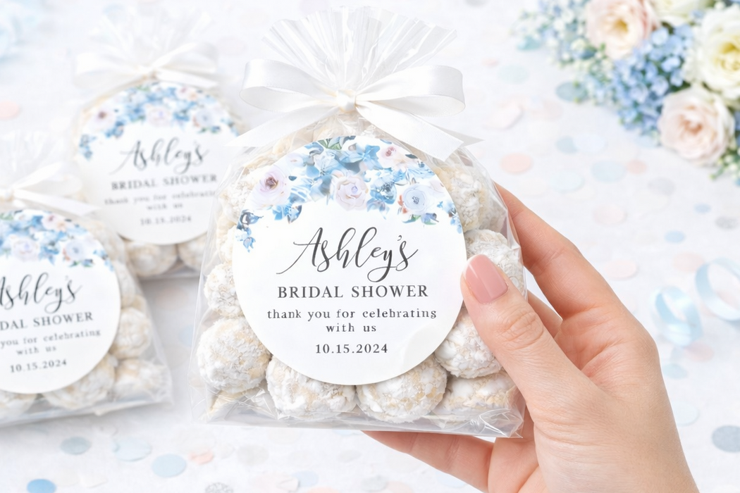 Blue Floral Bridal Shower Stickers