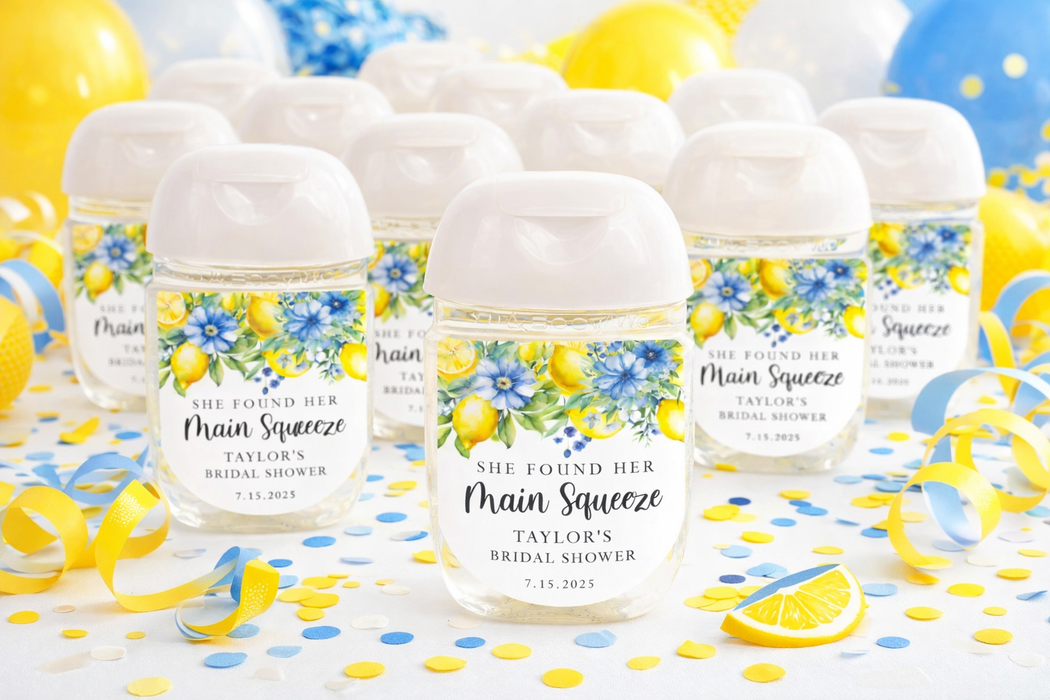 Blue Lemon Bridal Shower Hand Sanitizer Labels