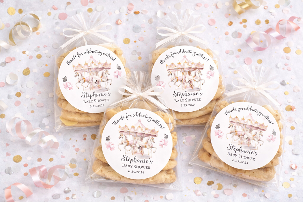 Pink Carousel Baby Shower Stickers