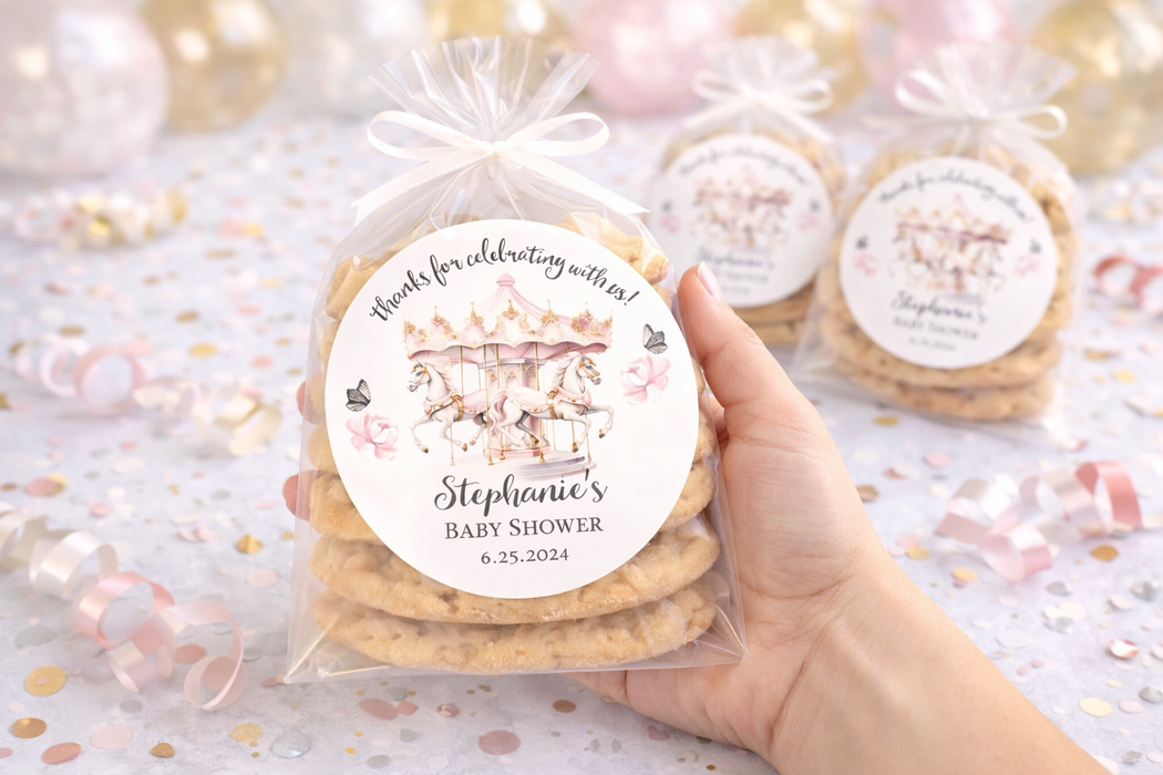 Pink Carousel Baby Shower Stickers