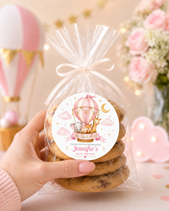 Pink Up Up & Away Baby Shower Stickers