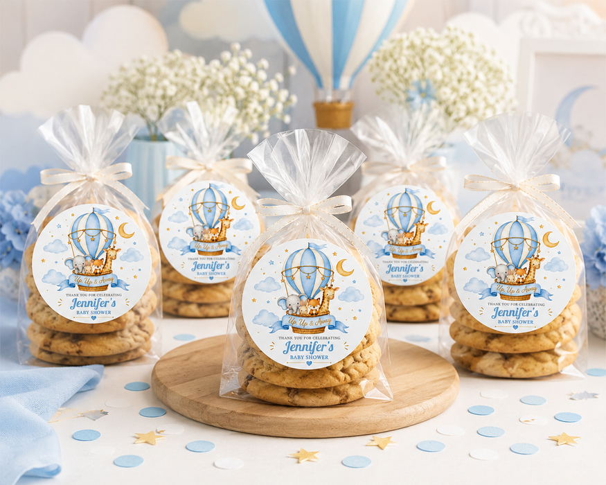 Blue Up Up & Away Baby Shower Stickers
