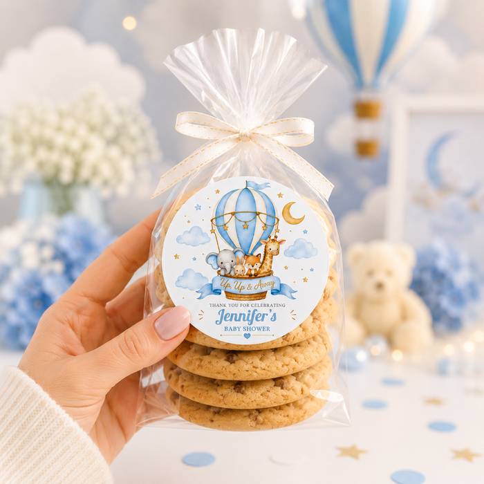 Blue Up Up & Away Baby Shower Stickers