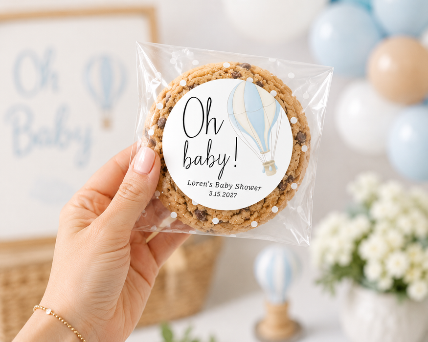 Blue Hot Air Balloon Baby Shower Stickers