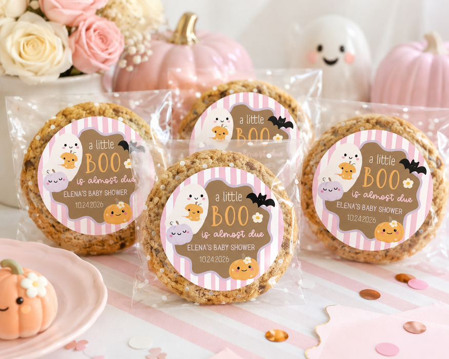 Pink Ghost A Boo is Due Baby Shower Stickers