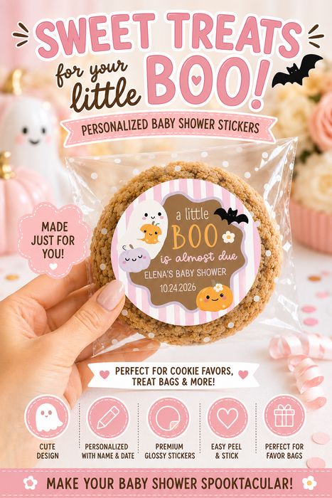 Pink Ghost A Boo is Due Baby Shower Stickers