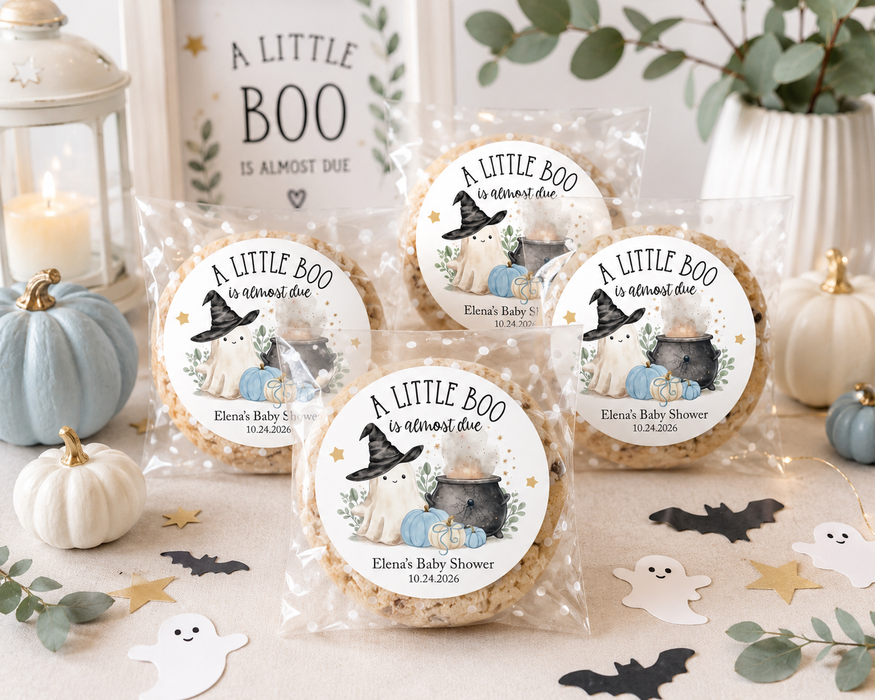 A Little Boo is Due Baby Shower Stickers Blue