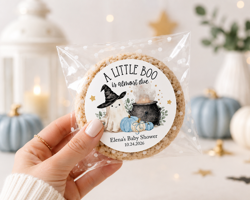 A Little Boo is Due Baby Shower Stickers Blue