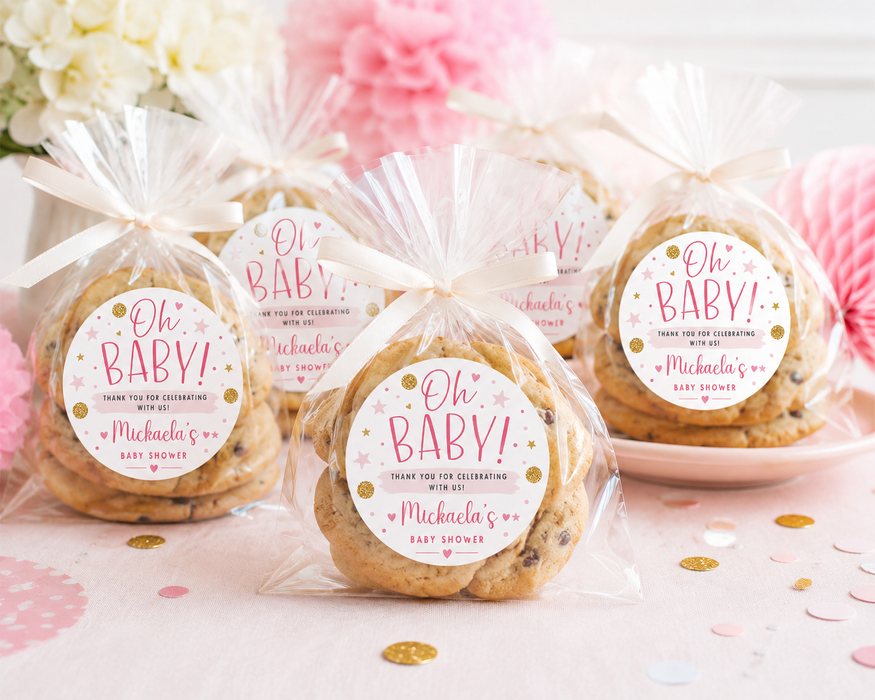 Pink Oh Baby Baby Shower Favor Stickers