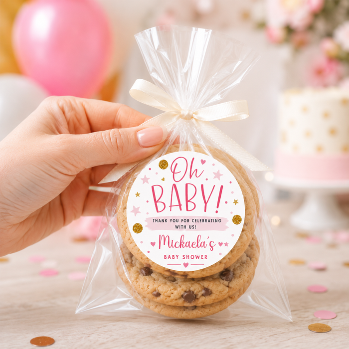 Pink Oh Baby Baby Shower Favor Stickers