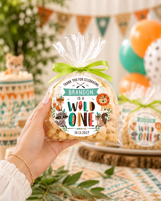 Wild One Animal Cracker Favor Stickers