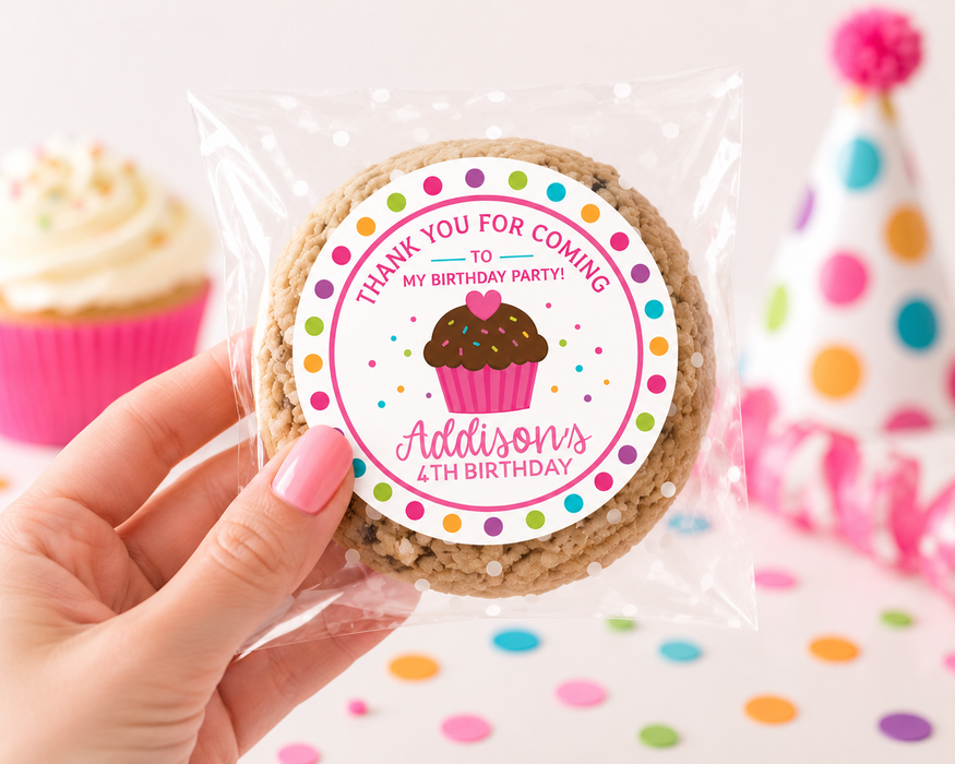 Cupcake Birthday Party Favor Stickers