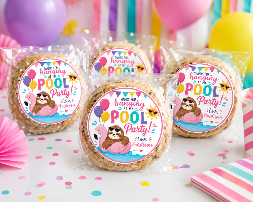 Sloth Flamingo Pool Birthday Stickers