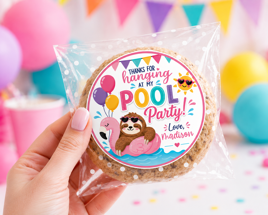 Sloth Flamingo Pool Birthday Stickers