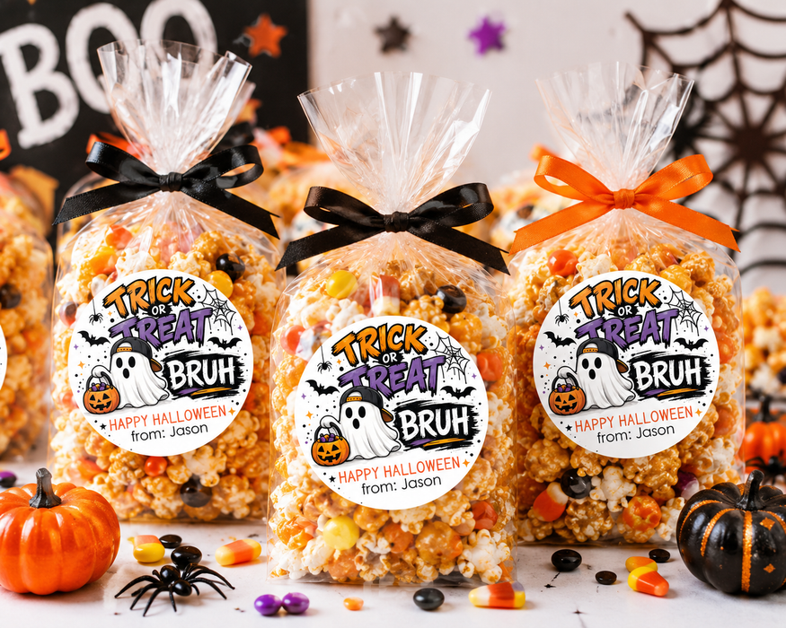 Trick or Treat BRUH Party Stickers