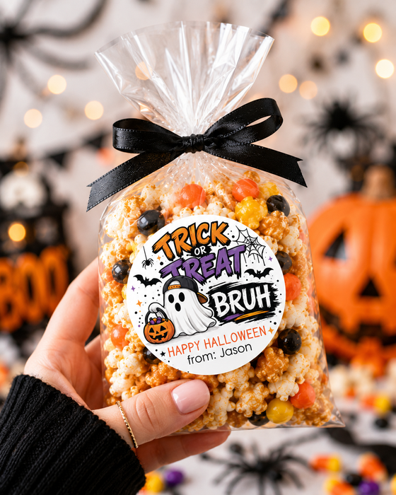 Trick or Treat BRUH Party Stickers