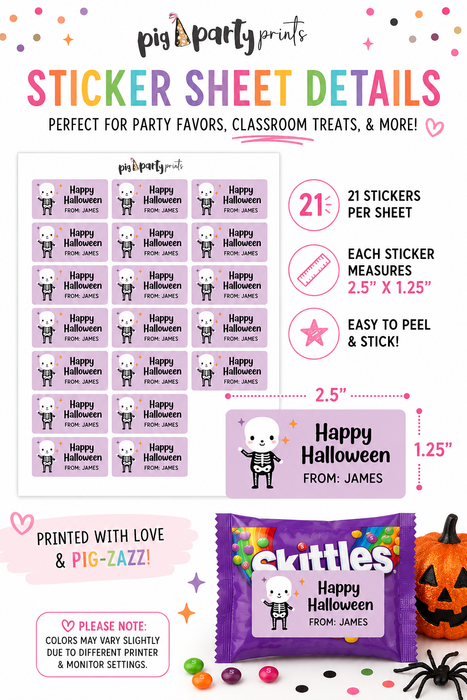 Skeleton Happy Halloween Candy Stickers