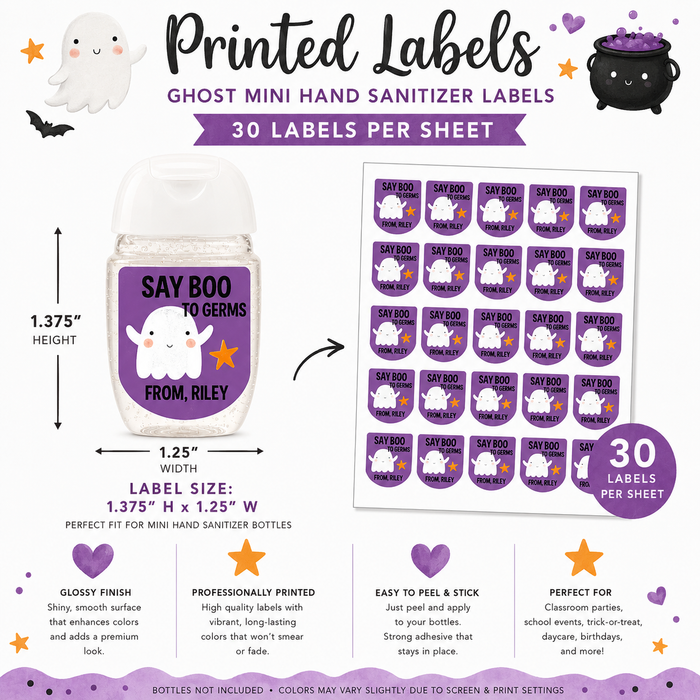 Say Boo to Germs Halloween Sanitizer Label