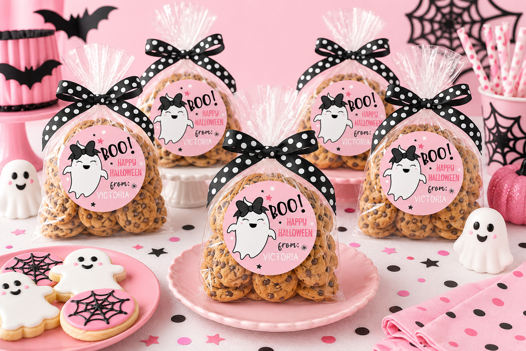 Pink Ghost Halloween Favor Stickers
