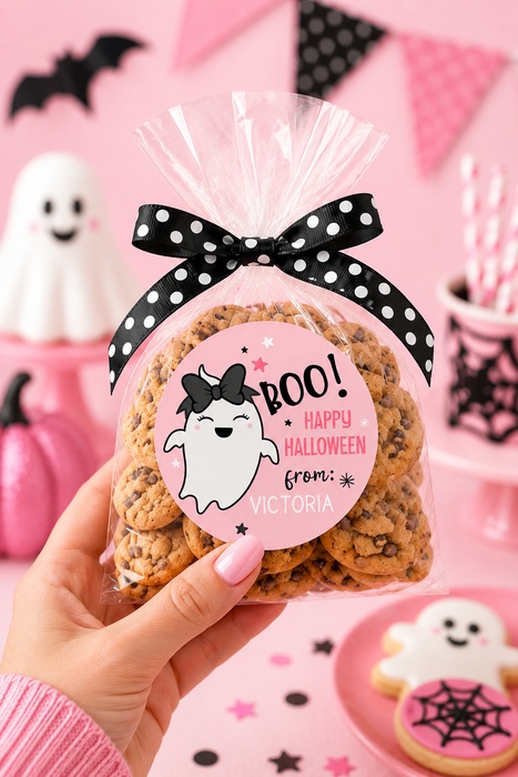 Pink Ghost Halloween Favor Stickers