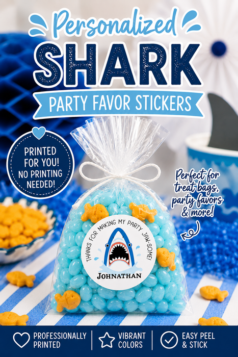 Shark Birthday Party Stickers
