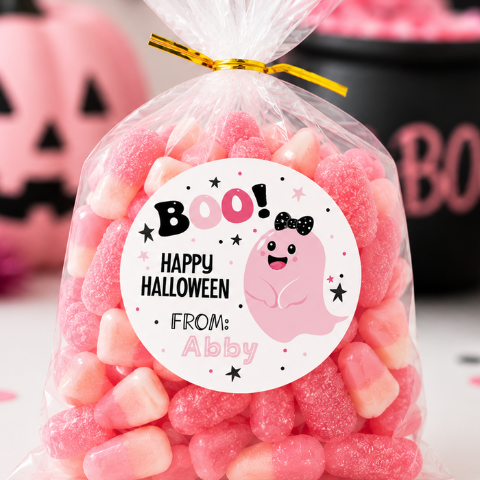 Boo Pink Ghost Girl Halloween Sticker