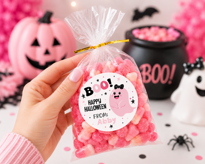 Boo Pink Ghost Girl Halloween Sticker