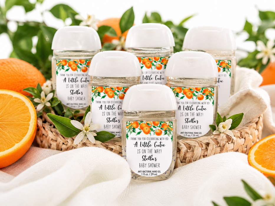 Orange Cutie Baby Shower Hand Sanitizer Label