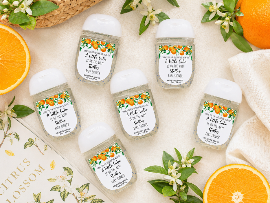 Orange Cutie Baby Shower Hand Sanitizer Label