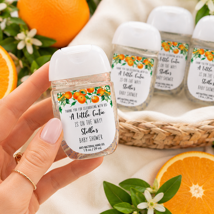 Orange Cutie Baby Shower Hand Sanitizer Label