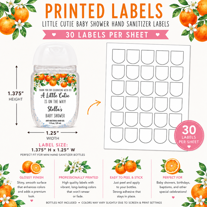 Orange Cutie Baby Shower Hand Sanitizer Label