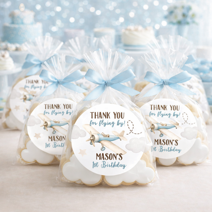 Airplane 1st Birthday Favor Stickers