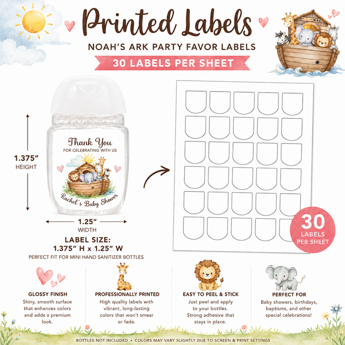 Noah's Ark Baby Shower Sanitizer Label
