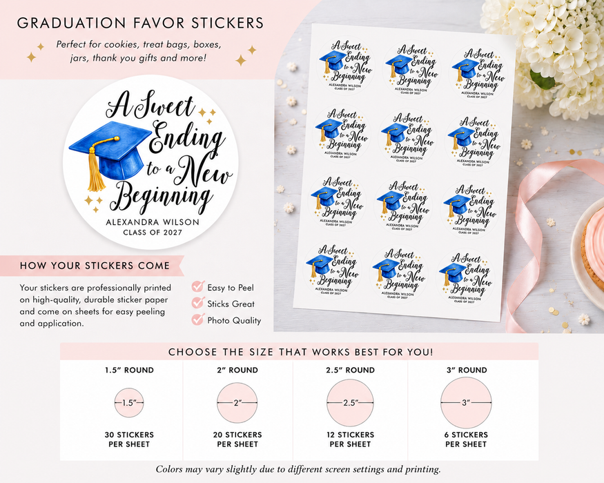 A Sweet Ending to a New Beginning Graduation Stickers