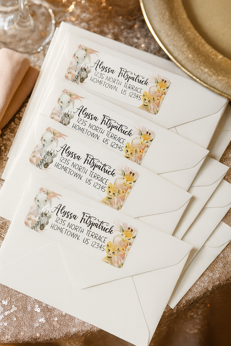 Pink Safari Baby Address Sticker Labels