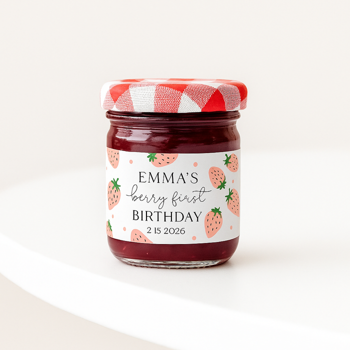 Berry First Birthday Strawberry Jam Labels