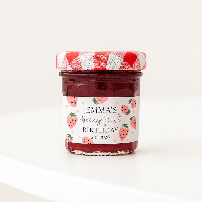 Berry First Birthday Strawberry Jam Labels