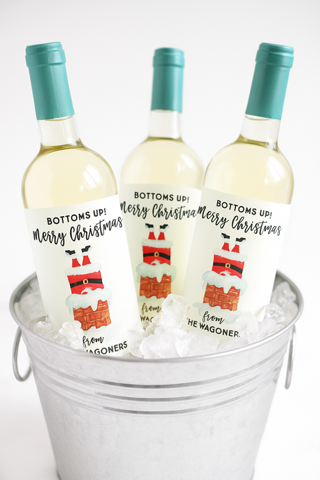 Bottoms Up Santa Christmas Wine Labels