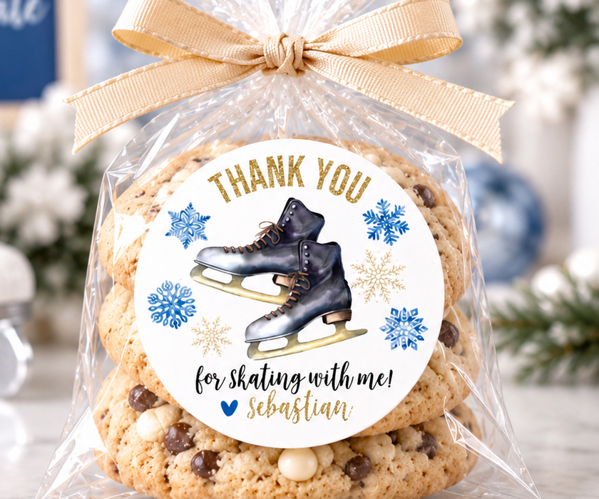 Boy Ice Skating Birthday Party Stickers